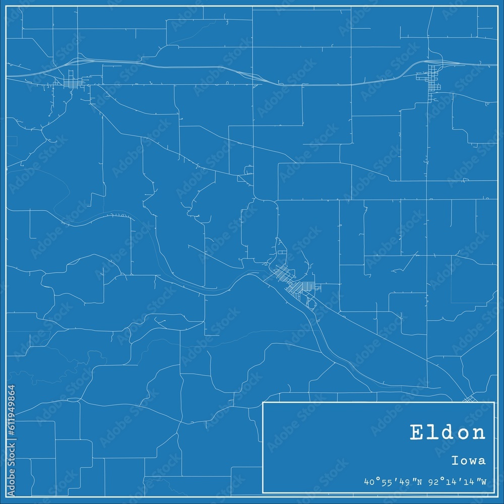 Blueprint US city map of Eldon, Iowa. Blueprint US city map of Eldon, Iowa.