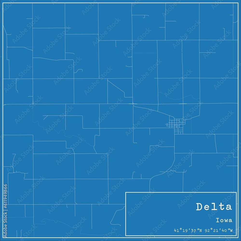 Fototapeta premium Blueprint US city map of Delta, Iowa.