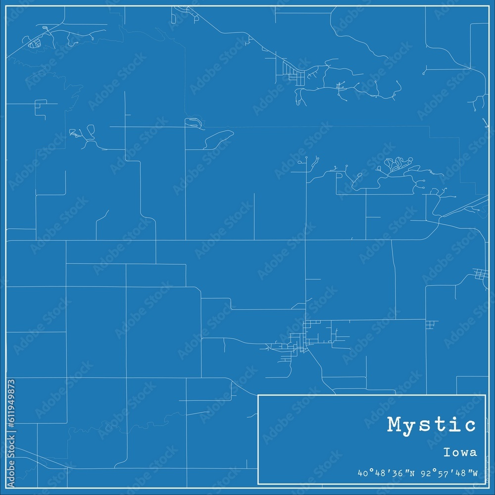 Blueprint US city map of Mystic, Iowa.