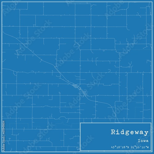 Blueprint US city map of Ridgeway, Iowa.