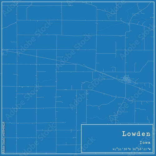Blueprint US city map of Lowden, Iowa. photo