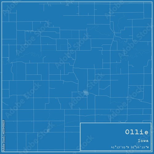 Blueprint US city map of Ollie, Iowa. photo