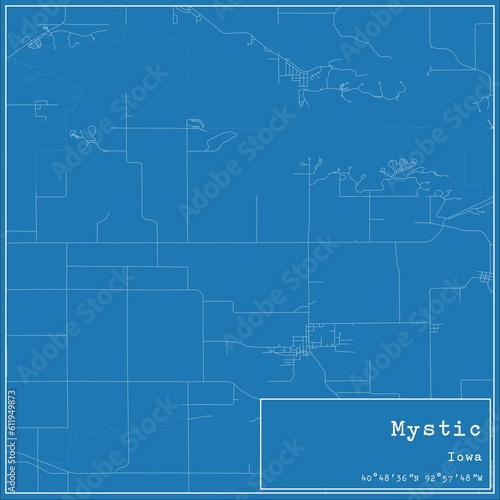 Blueprint US city map of Mystic, Iowa.