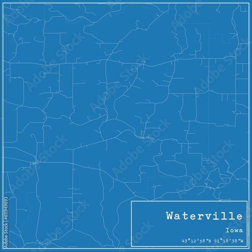 Blueprint US city map of Waterville, Iowa. photo