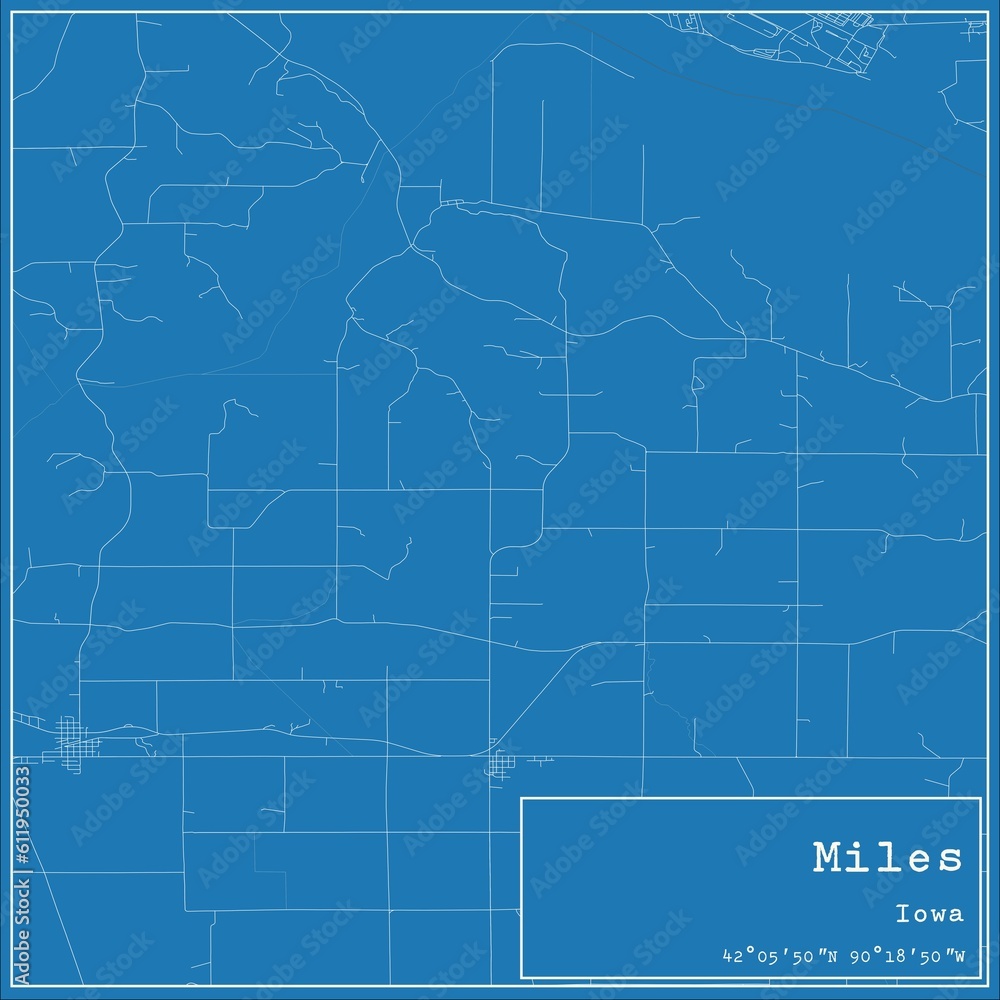 Blueprint US city map of Miles, Iowa.