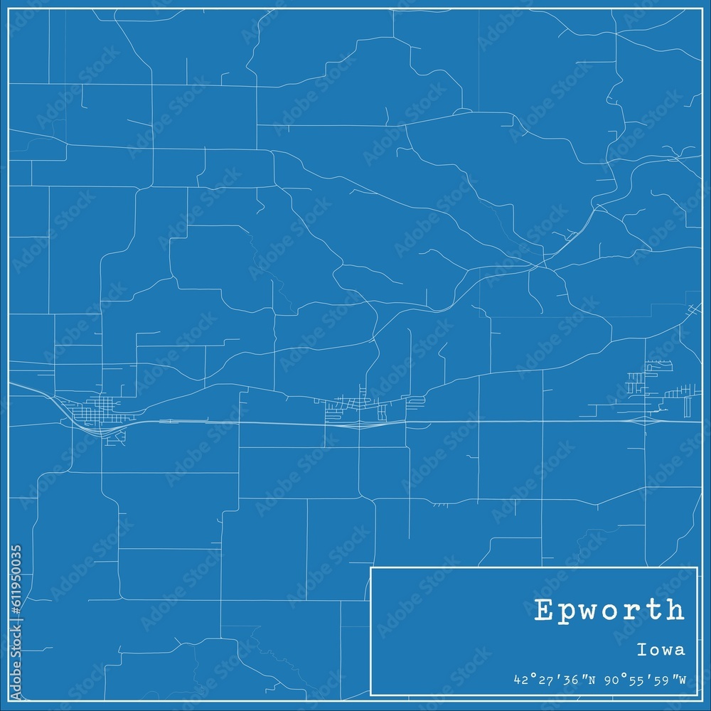 Obraz premium Blueprint US city map of Epworth, Iowa.