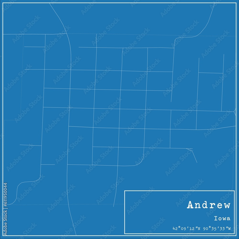 Blueprint US city map of Andrew, Iowa.