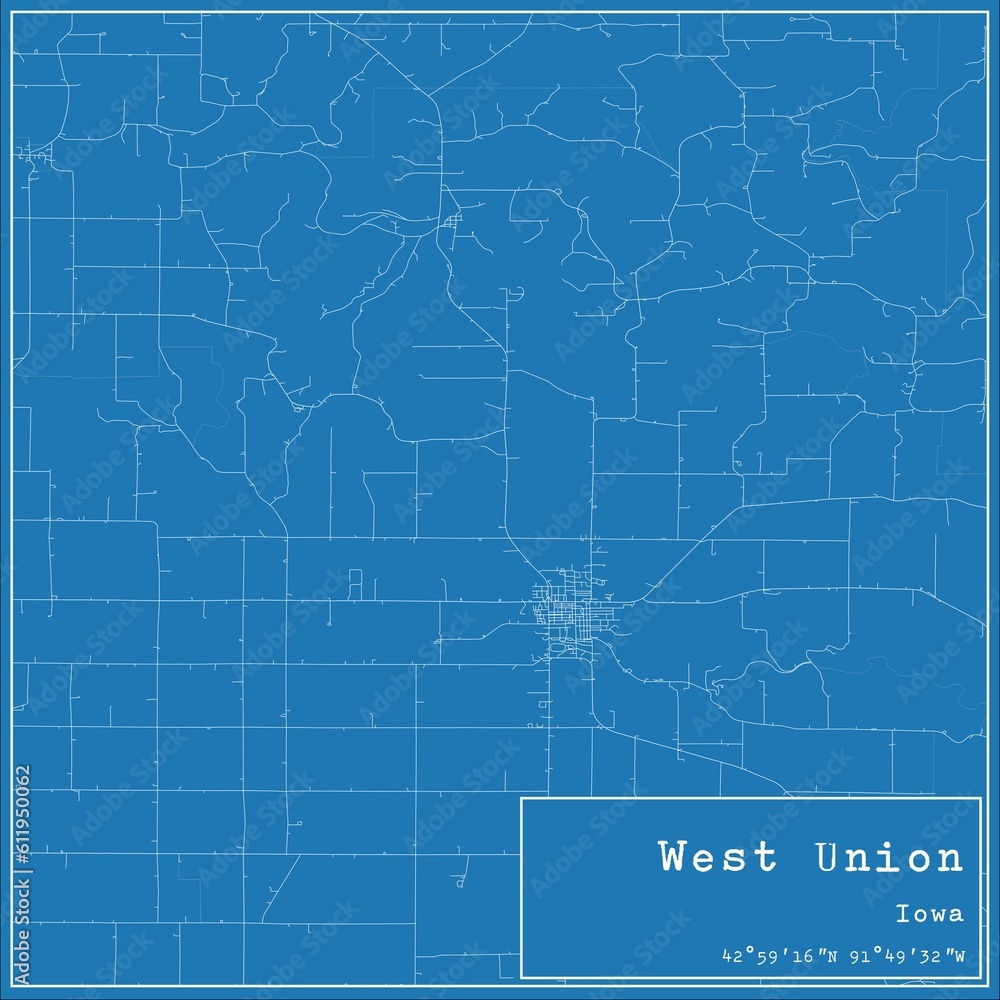 Obraz premium Blueprint US city map of West Union, Iowa.