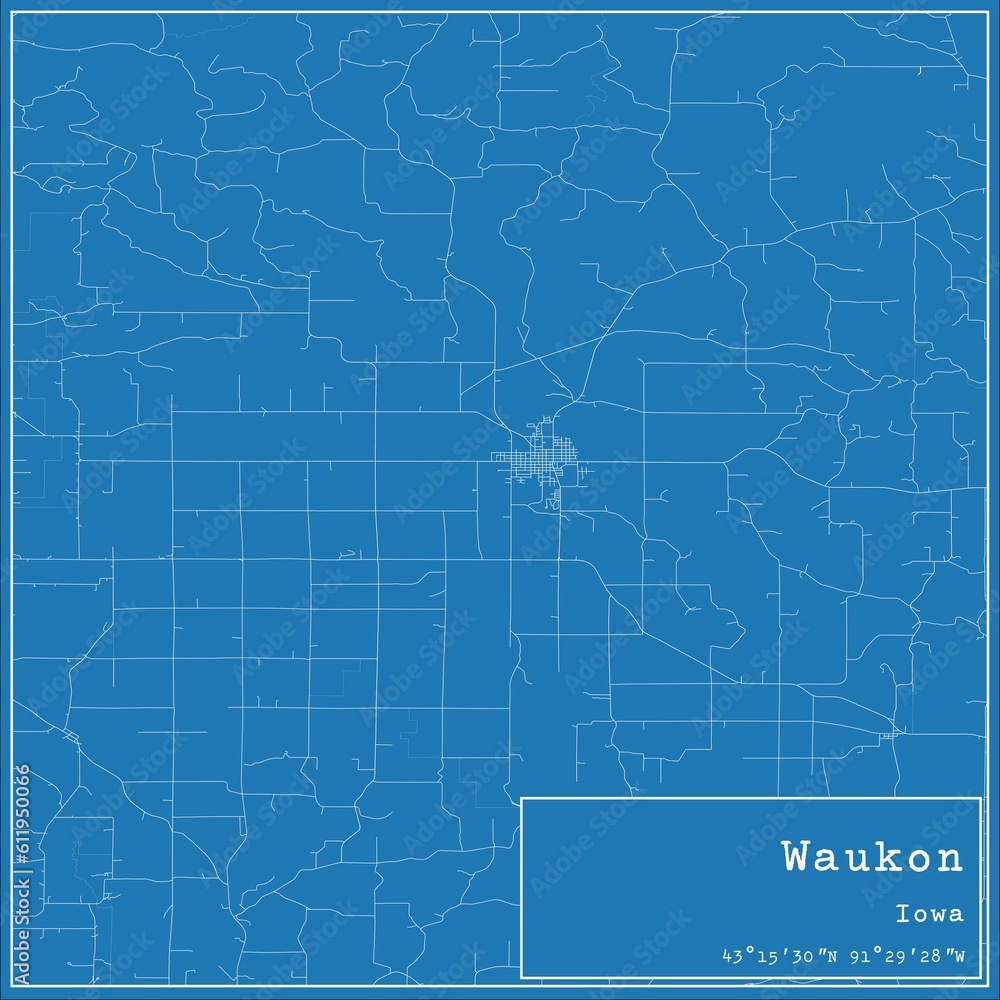 Blueprint US city map of Waukon, Iowa. Blueprint US city map of Waukon, Iowa.