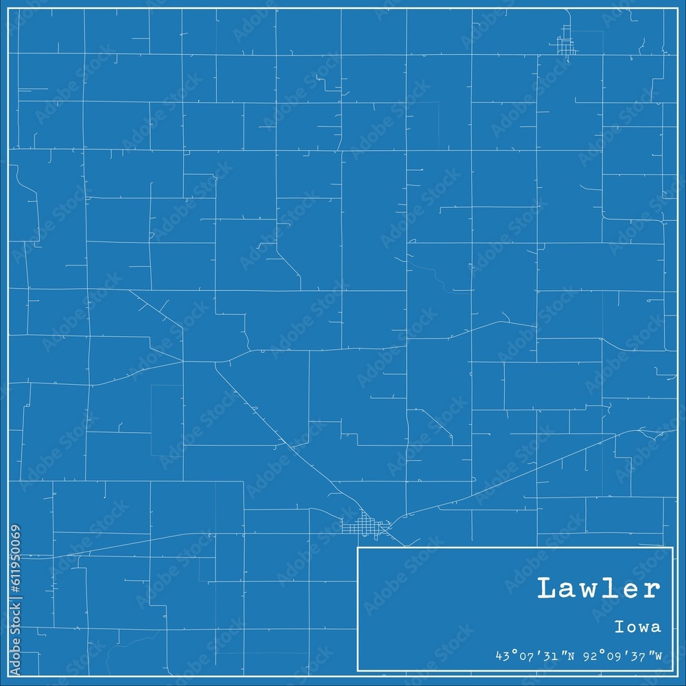 Fototapeta premium Blueprint US city map of Lawler, Iowa.