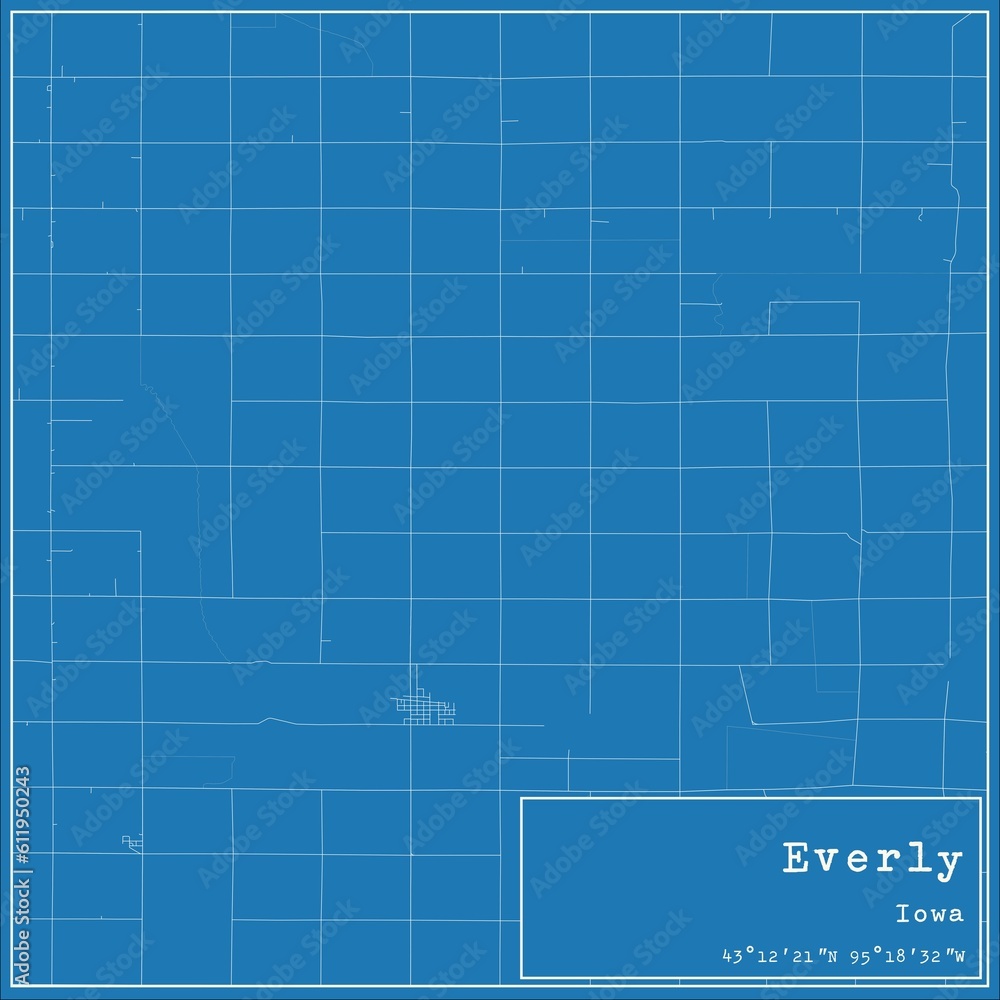 Blueprint US city map of Everly, Iowa. Blueprint US city map of Everly, Iowa.