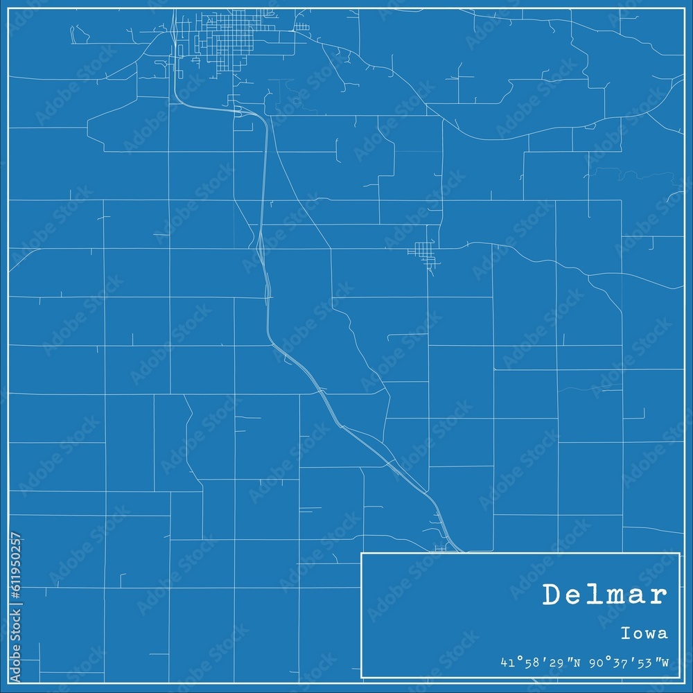 Obraz premium Blueprint US city map of Delmar, Iowa.