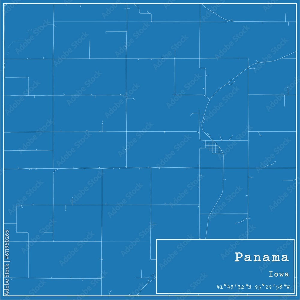 Blueprint US city map of Panama, Iowa.
