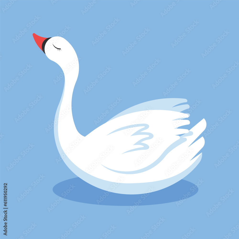 White swan on a blue background. Vector illustration in flat style. White swan on a blue background. Vector illustration in flat style.