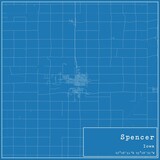 Blueprint US city map of Spencer, Iowa.