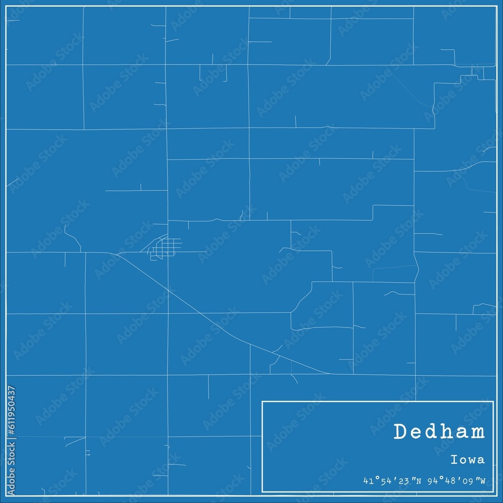 Fototapeta premium Blueprint US city map of Dedham, Iowa.