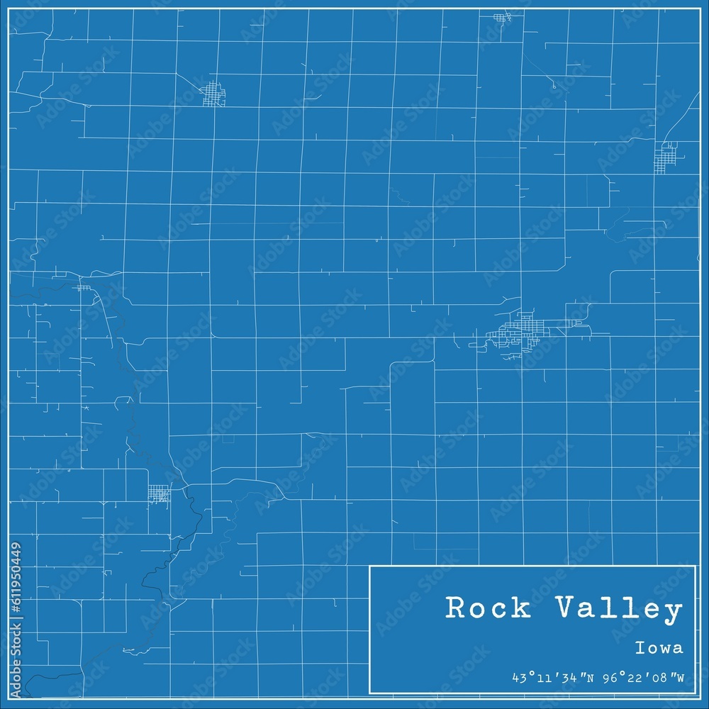 Blueprint US city map of Rock Valley, Iowa.