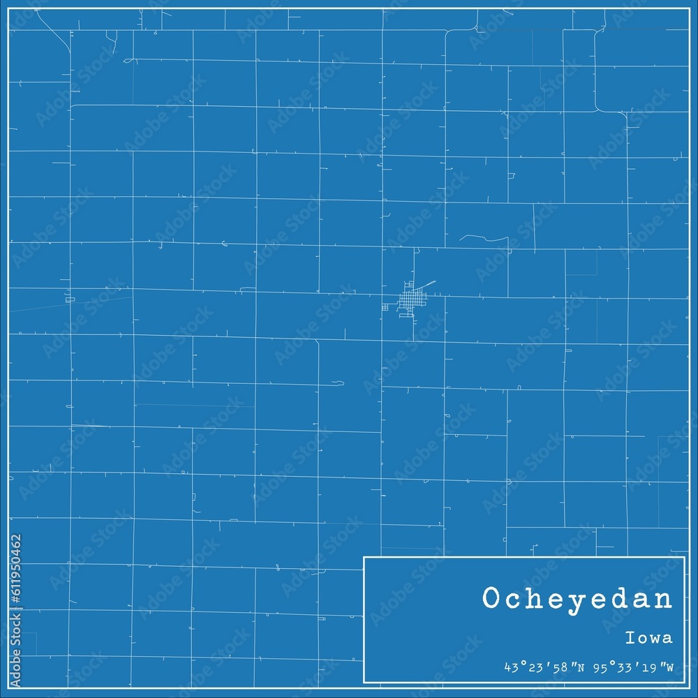 Blueprint US city map of Ocheyedan, Iowa. Blueprint US city map of Ocheyedan, Iowa.