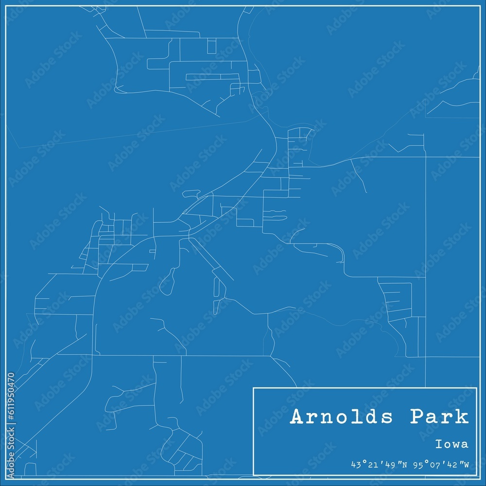 Blueprint US city map of Arnolds Park, Iowa.