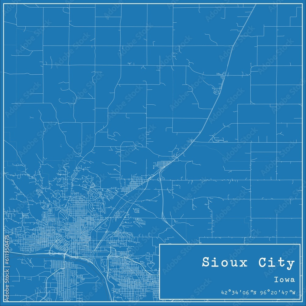 Fototapeta premium Blueprint US city map of Sioux City, Iowa.