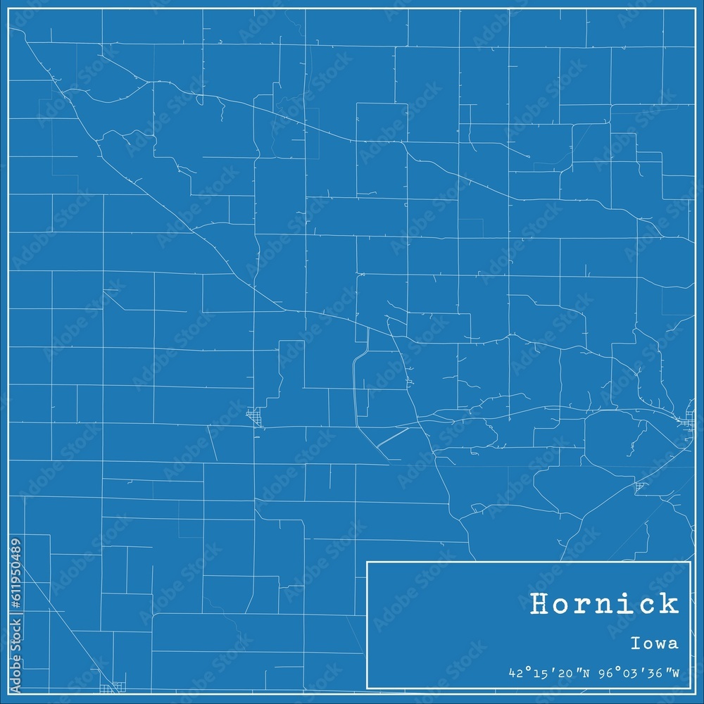 Blueprint US city map of Hornick, Iowa.