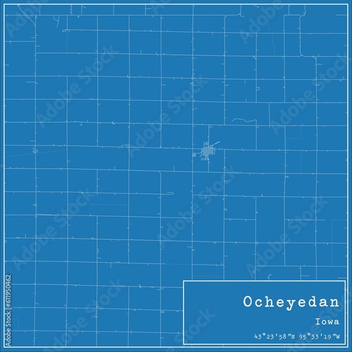 Blueprint US city map of Ocheyedan  Iowa.