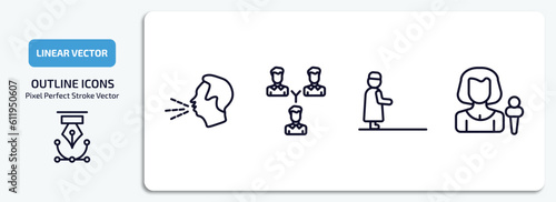 people outline icons set. people thin line icons pack included cough, business partnership, qiyam, foreign reporter vector.