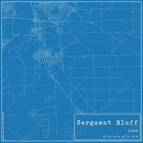 Blueprint US city map of Sergeant Bluff, Iowa.