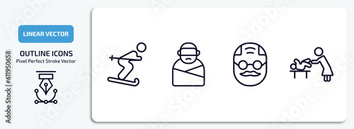 people outline icons set. people thin line icons pack included man skiing, kidnapping, elder, babysitter and child vector.