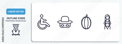 people outline icons set. people thin line icons pack included handicapped, zorro, costa rica, seductive vector.