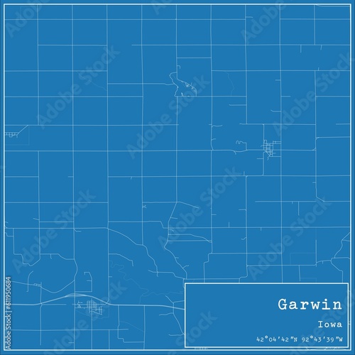 Blueprint US city map of Garwin  Iowa.