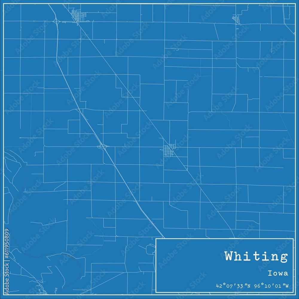 Blueprint US city map of Whiting, Iowa.