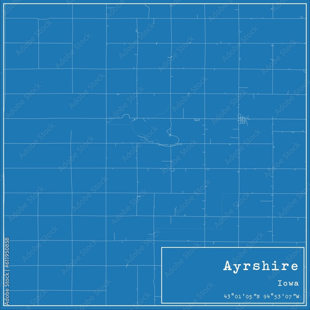 Blueprint US city map of Ayrshire, Iowa. Blueprint US city map of Ayrshire, Iowa.