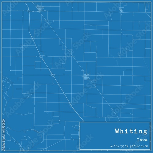 Blueprint US city map of Whiting  Iowa.