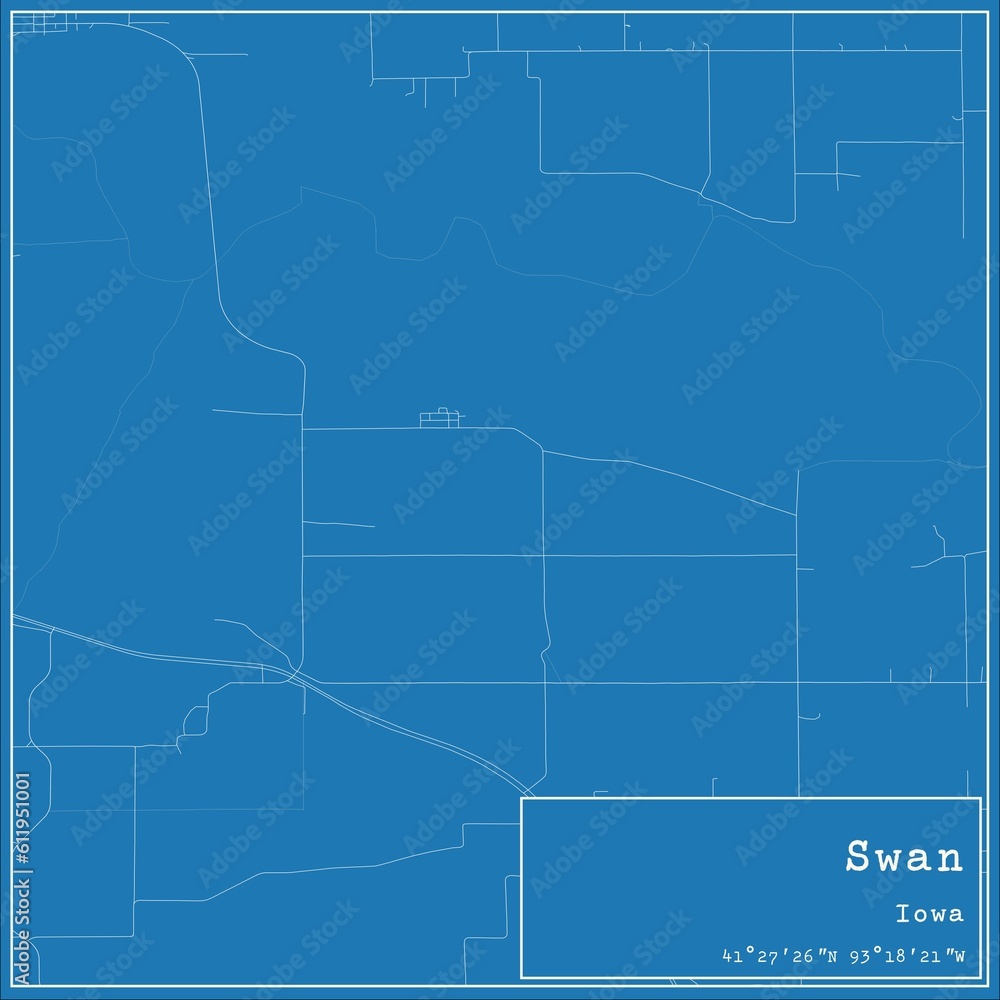 Fototapeta premium Blueprint US city map of Swan, Iowa.