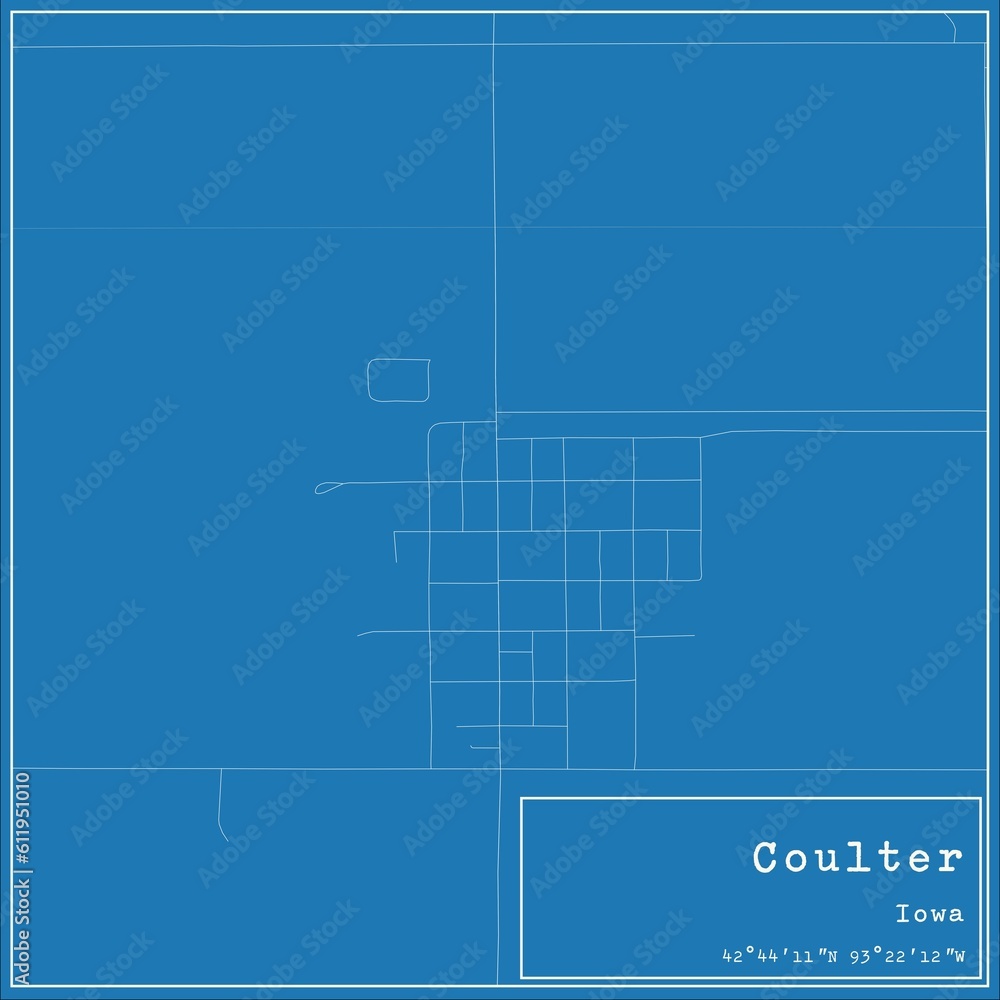 Blueprint US city map of Coulter, Iowa.