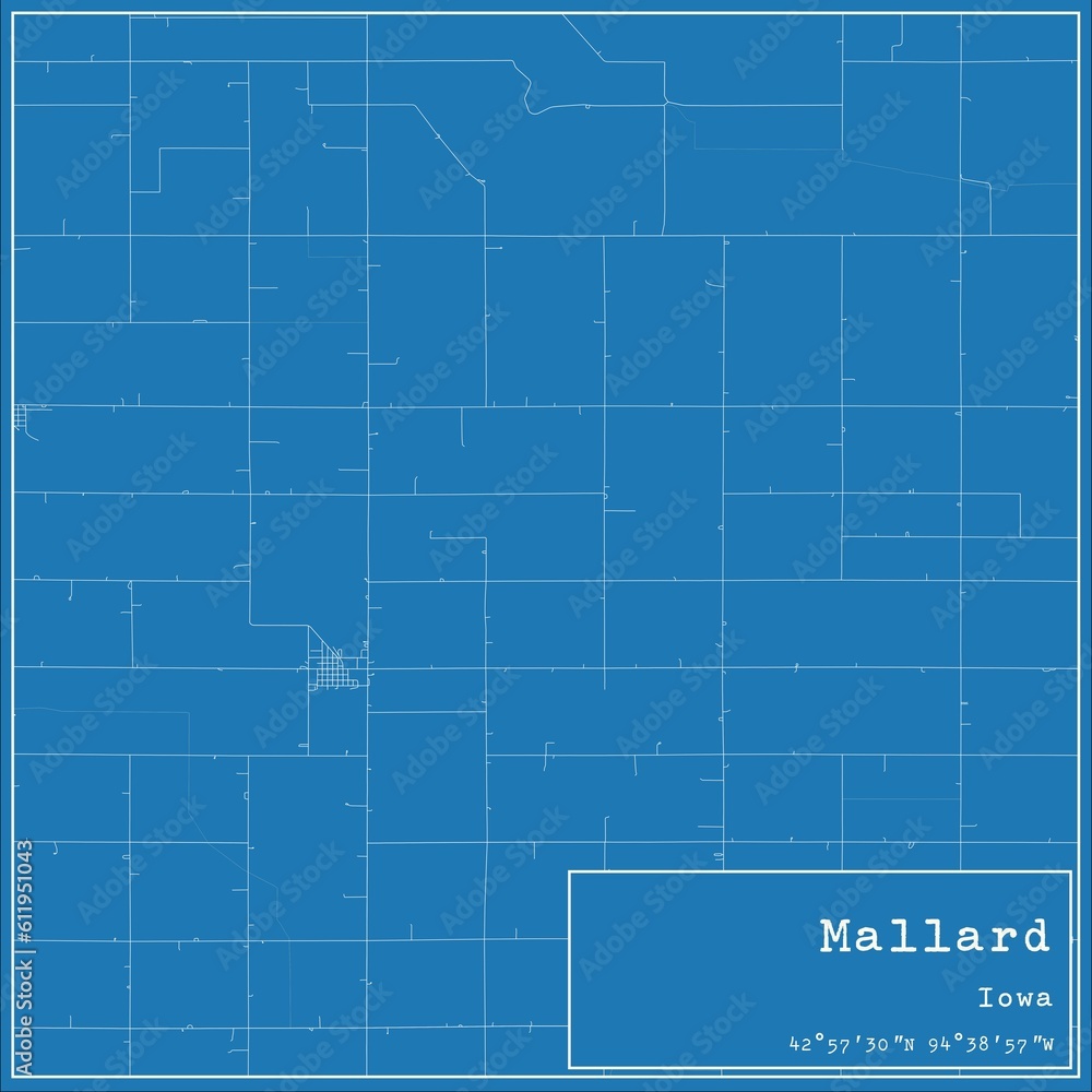 Blueprint US city map of Mallard, Iowa.