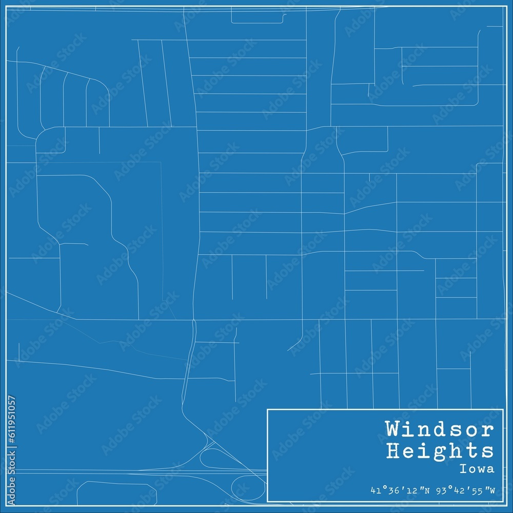 Blueprint US city map of Windsor Heights, Iowa.