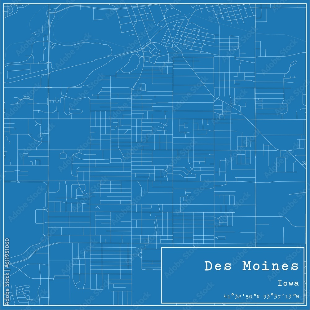 Blueprint US city map of Des Moines, Iowa. Blueprint US city map of Des Moines, Iowa.