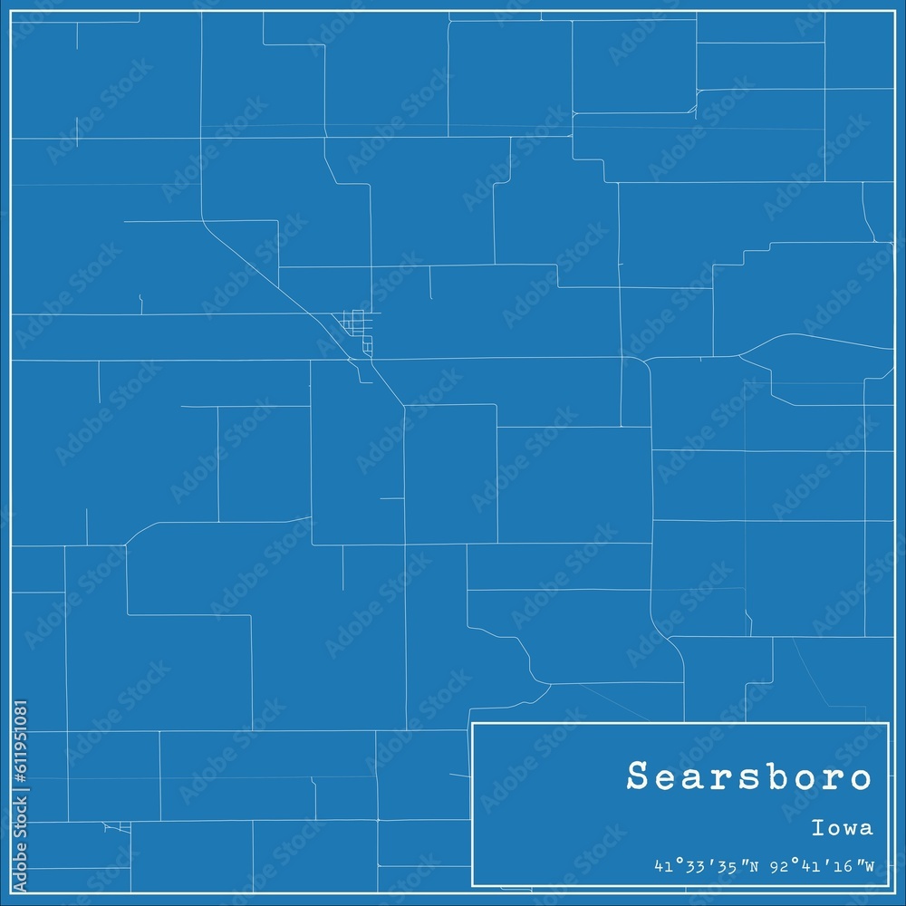 Blueprint US city map of Searsboro, Iowa.