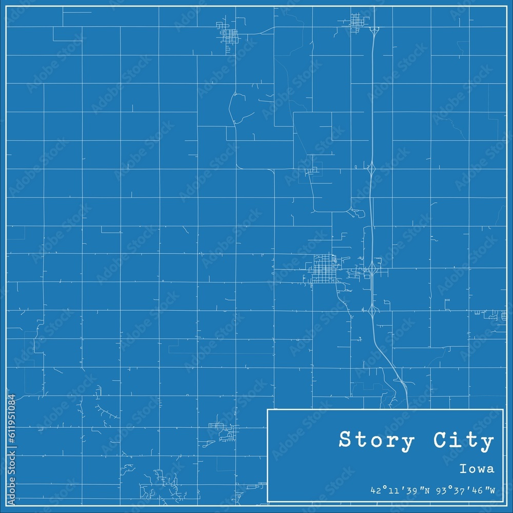 Blueprint US city map of Story City, Iowa.