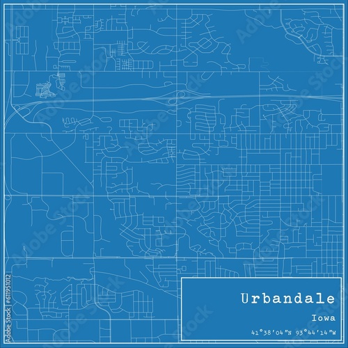 Blueprint US city map of Urbandale, Iowa.