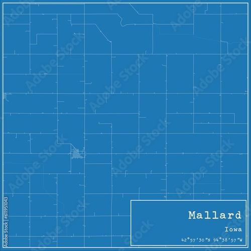 Blueprint US city map of Mallard  Iowa.