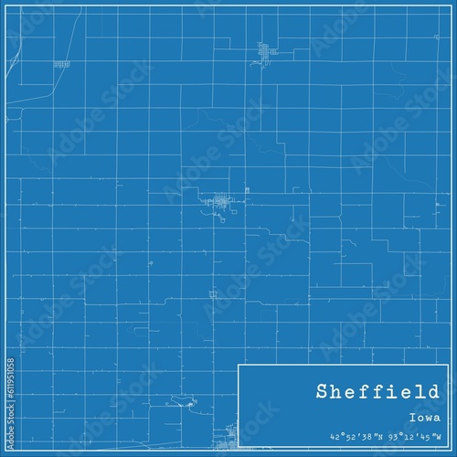 Blueprint US city map of Sheffield  Iowa.