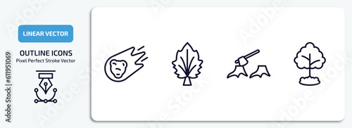 nature outline icons set. nature thin line icons pack included asteroids, silver maple tree, deforestation, tree growing vector.