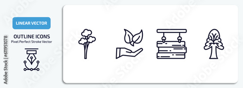 nature outline icons set. nature thin line icons pack included quaking aspen tree, conservation, wood board, the oaks tree vector.