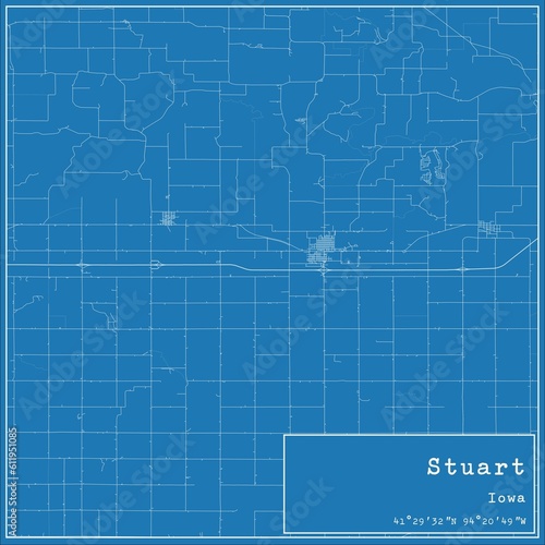 Blueprint US city map of Stuart, Iowa.