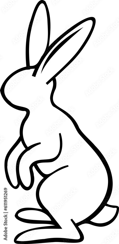 Obraz premium Line art bunny illustration. Cute rabbit with black thin line. PNG with transparent background.