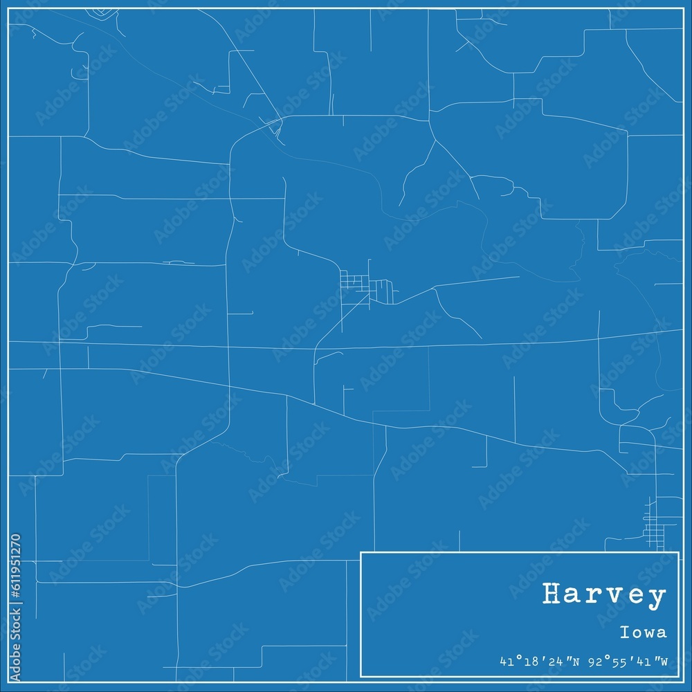 Obraz premium Blueprint US city map of Harvey, Iowa.