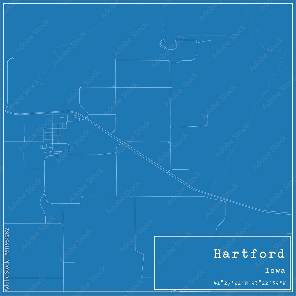 Blueprint US city map of Hartford, Iowa.